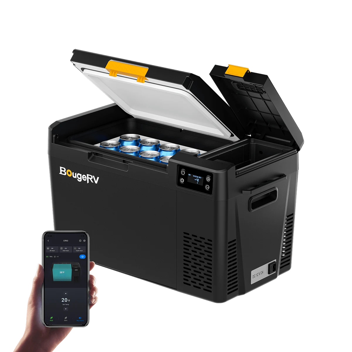 BougeRV CRX3 23QT portable fridge with orange latches