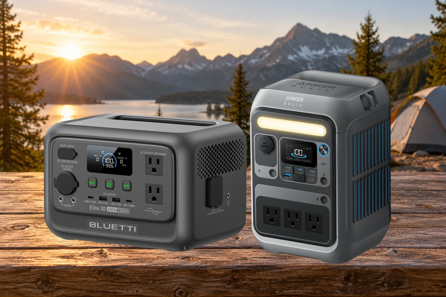 BLUETTI Elite 30 V2 beside the Anker SOLIX C300 AC portable power station