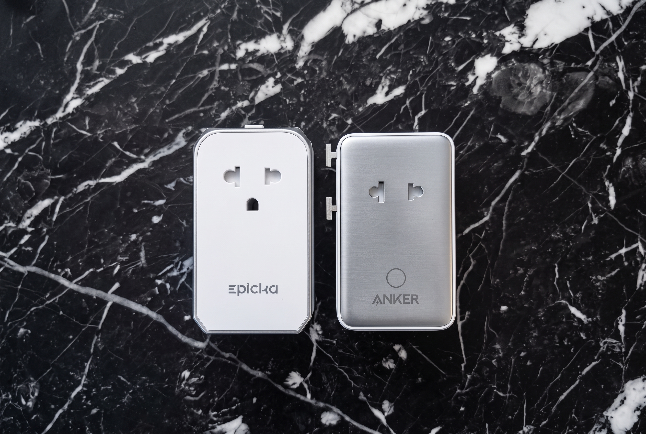 Front view of the EPICKA Air 40W and Anker Nano Travel Adapter side by side