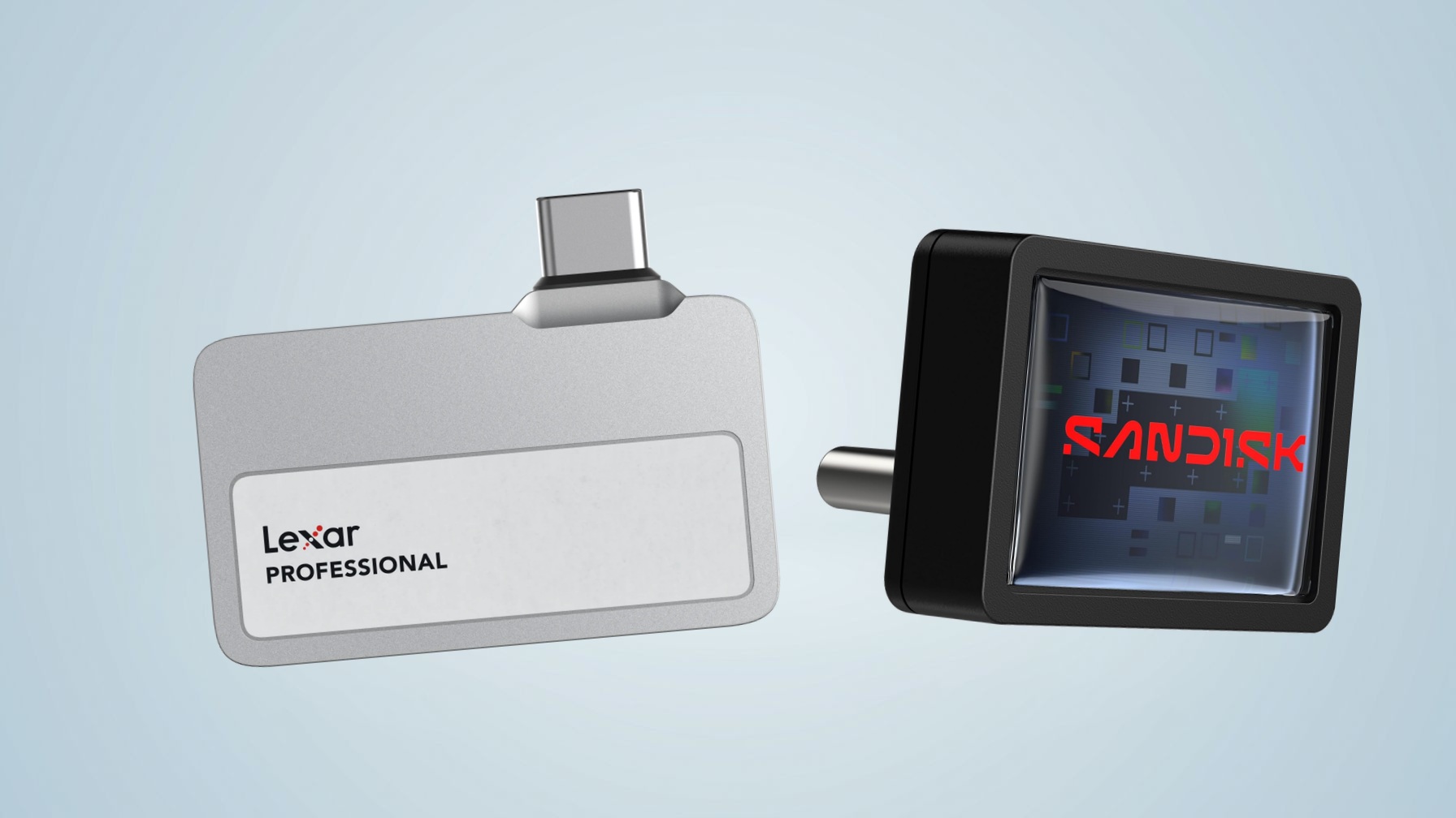 Lexar Professional Go Portable SSD beside the SanDisk Extreme USB-C Flash Drive