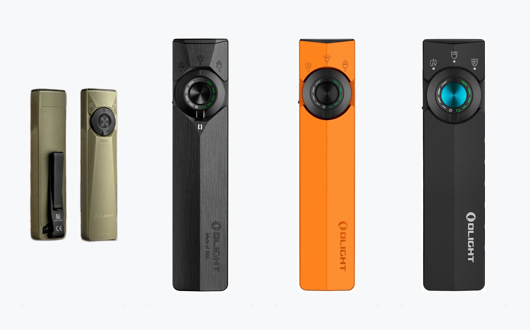 Grouped comparison image showing four Olight Ark series flashlight models