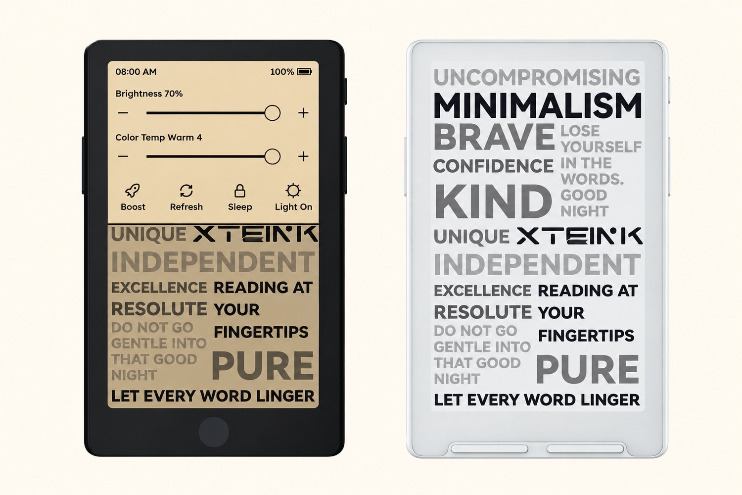 Black XTEINK X4 Pro on the left beside the light gray X4 Classic pocket e-reader