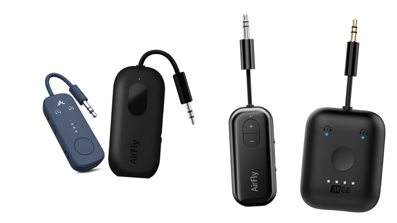 Avantree Relay, Twelve South AirFly Pro 2, AirFly SE, and MEE audio Connect Air airplane Bluetooth adapters