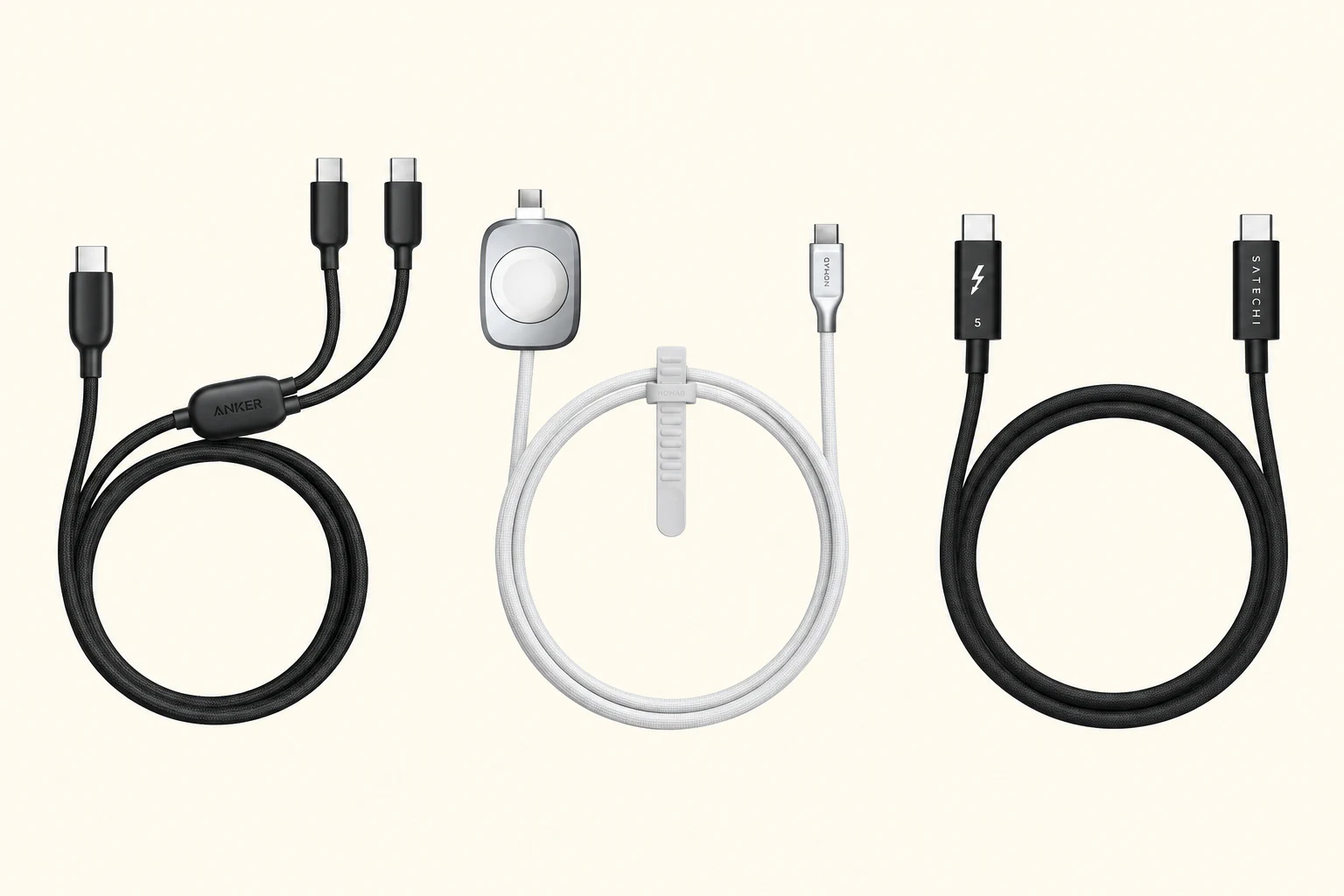 Anker 2-in-1, Nomad Apple Watch, and Satechi Thunderbolt 5 Pro USB-C cables