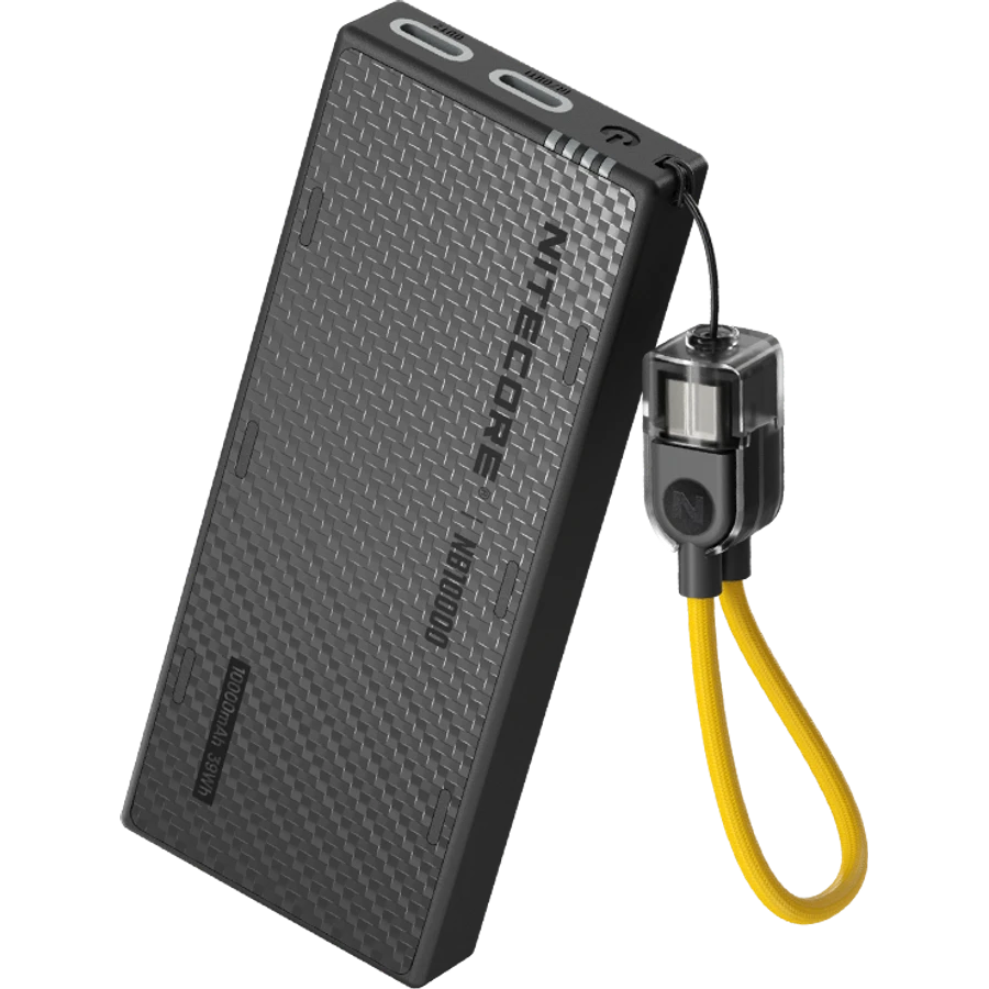 Nitecore NB10000 Gen4 carbon-fiber power bank with lanyard cable