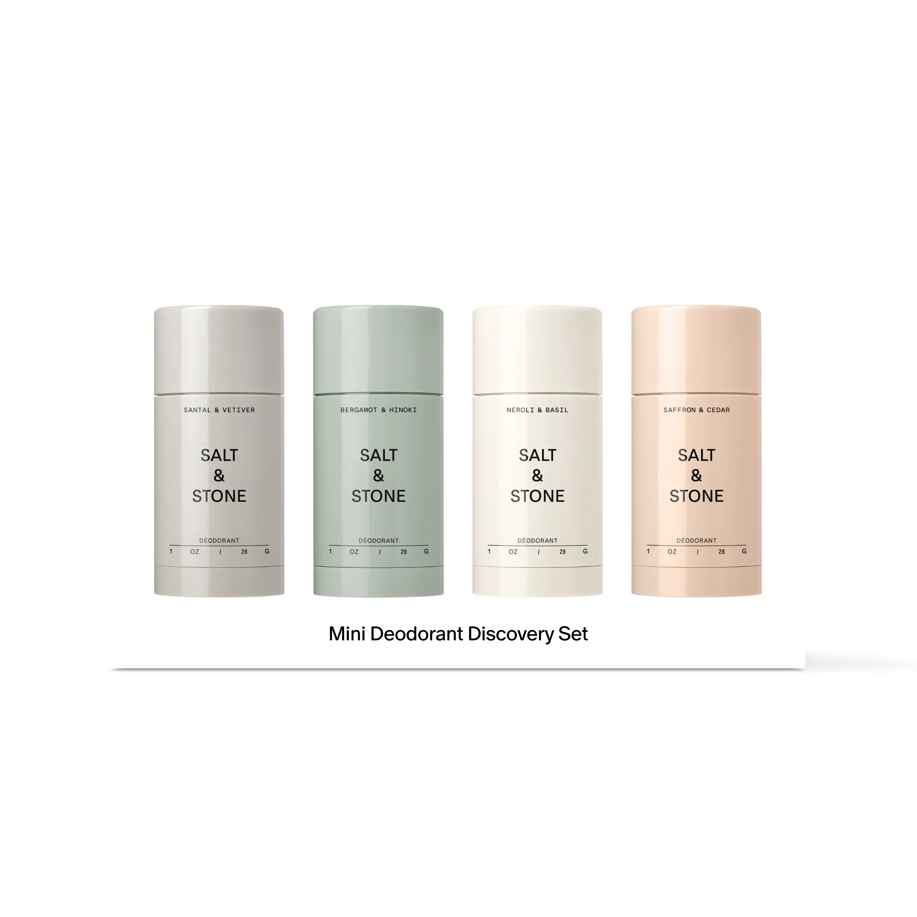 Salt and Stone Mini Deodorant Discovery Set with four travel-size deodorants
